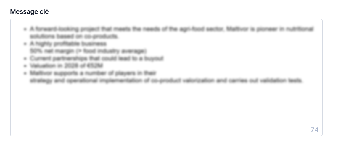 Message clé aux investisseurs Message clé aux investisseurs